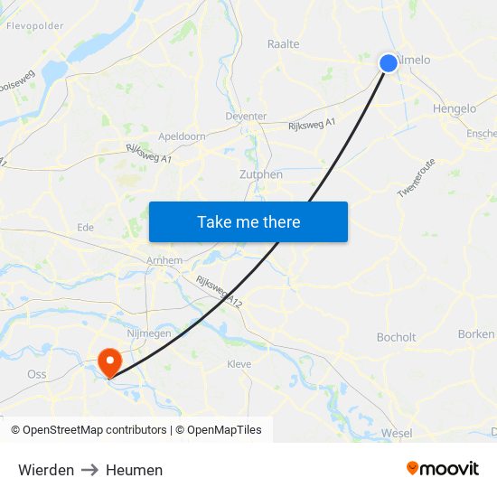 Wierden to Heumen map