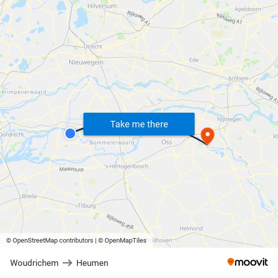 Woudrichem to Heumen map