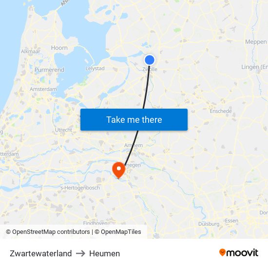 Zwartewaterland to Heumen map