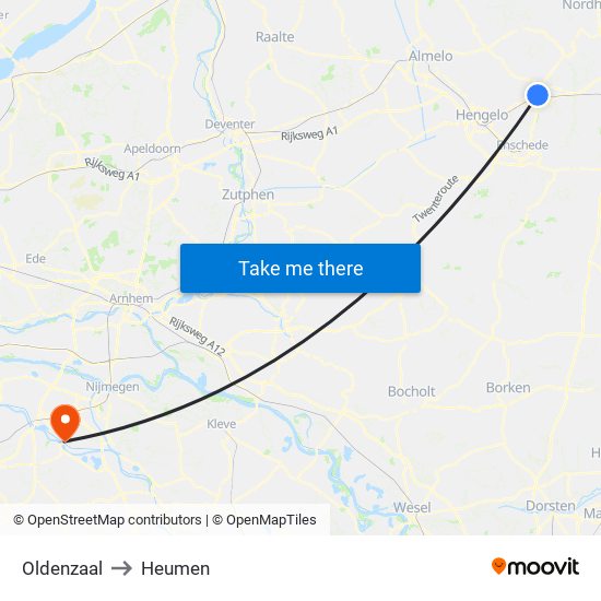 Oldenzaal to Heumen map