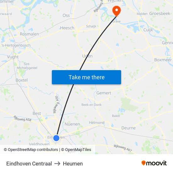 Eindhoven Centraal to Heumen map