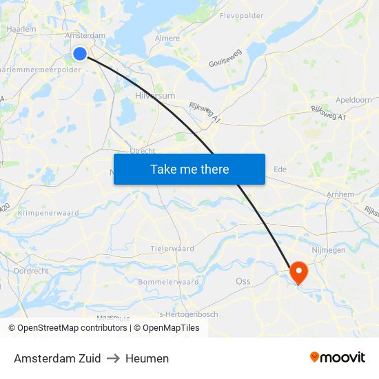 Amsterdam Zuid to Heumen map