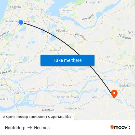 Hoofddorp to Heumen map