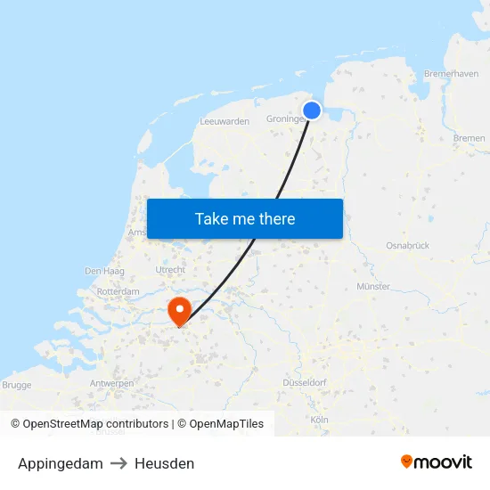 Appingedam to Heusden map