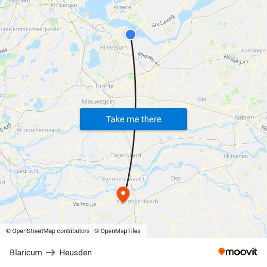 Blaricum to Heusden map