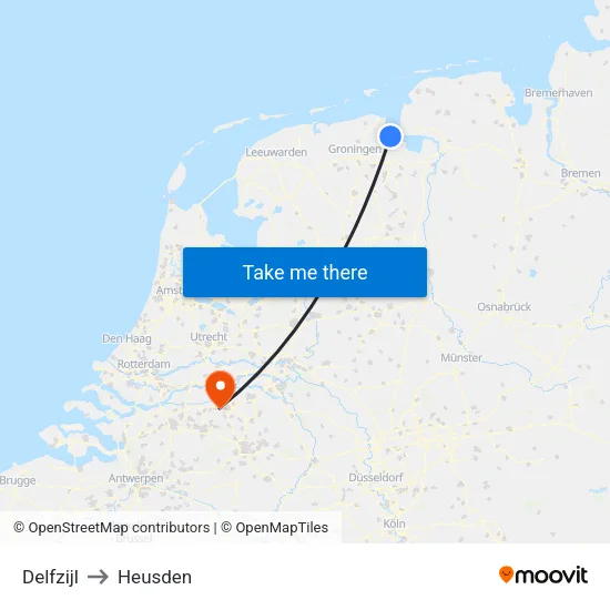 Delfzijl to Heusden map