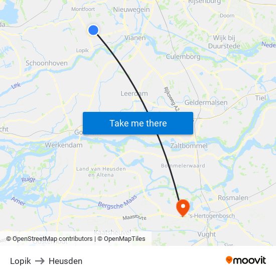 Lopik to Heusden map