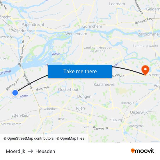 Moerdijk to Heusden map