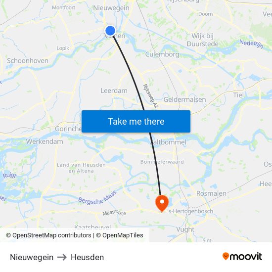 Nieuwegein to Heusden map