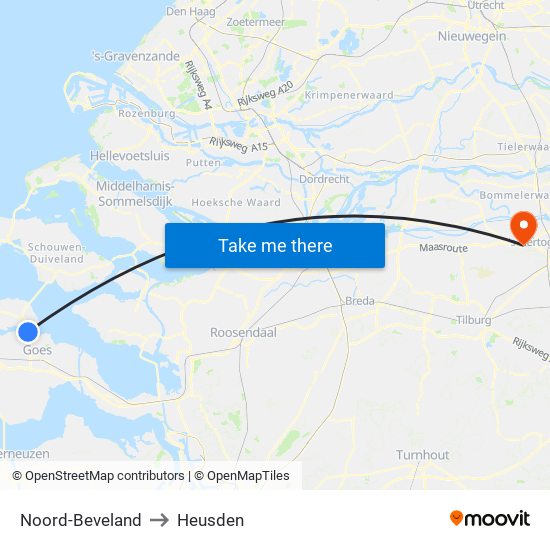 Noord-Beveland to Heusden map