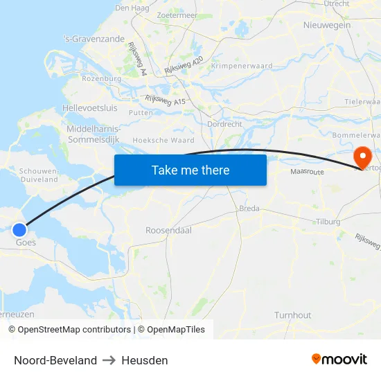 Noord-Beveland to Heusden map