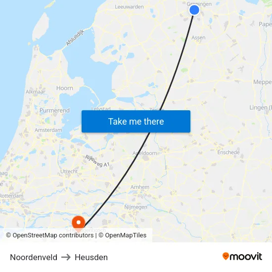 Noordenveld to Heusden map