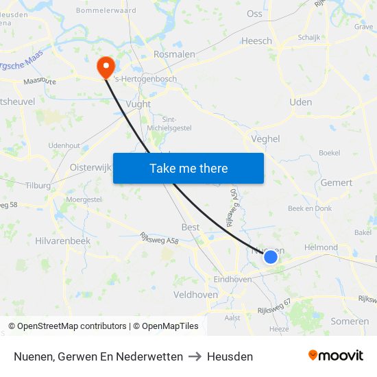 Nuenen, Gerwen En Nederwetten to Heusden map