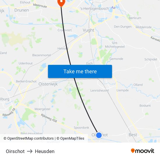 Oirschot to Heusden map