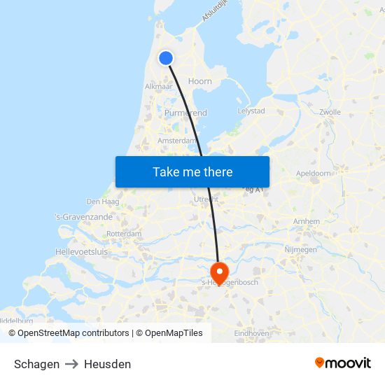 Schagen to Heusden map