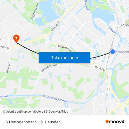 'S-Hertogenbosch to Heusden map