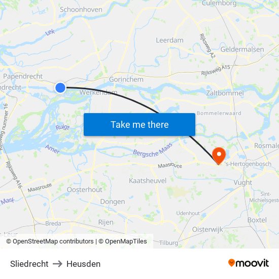 Sliedrecht to Heusden map