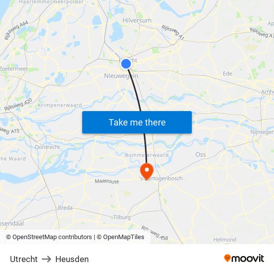 Utrecht to Heusden map