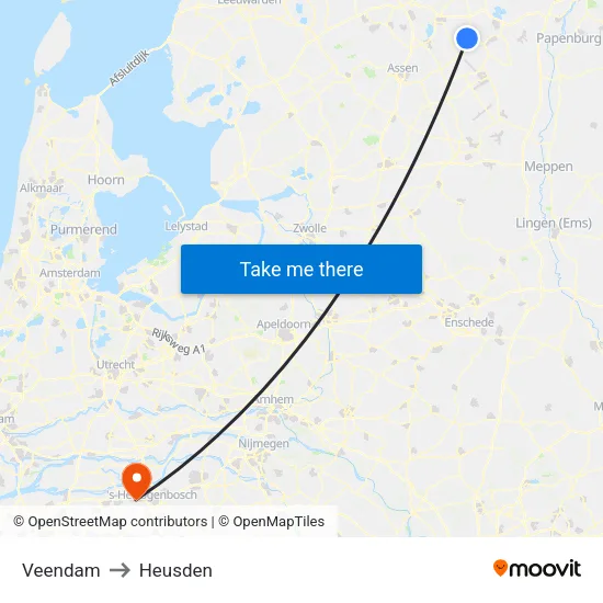 Veendam to Heusden map