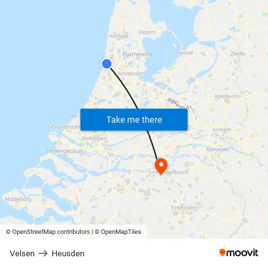 Velsen to Heusden map
