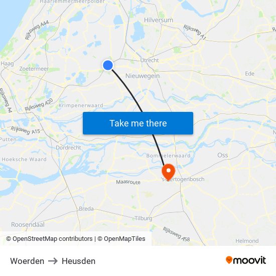 Woerden to Heusden map