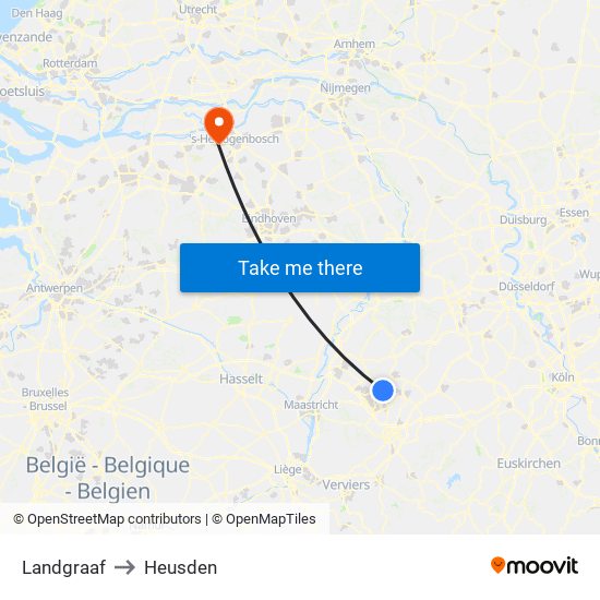Landgraaf to Heusden map