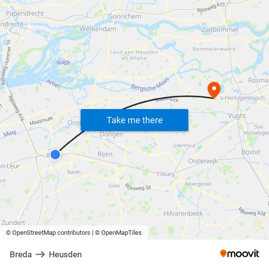 Breda to Heusden map