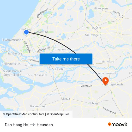 Den Haag Hs to Heusden map
