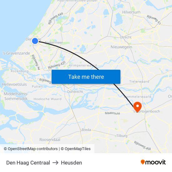 Den Haag Centraal to Heusden map