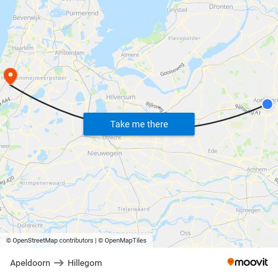 Apeldoorn to Hillegom map