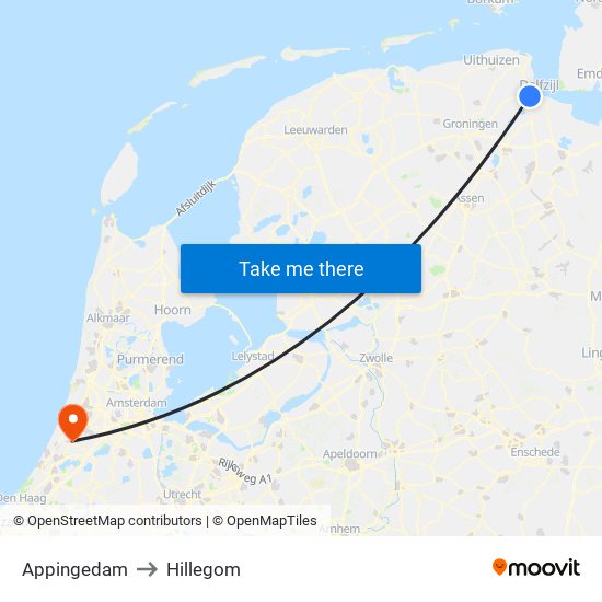 Appingedam to Hillegom map