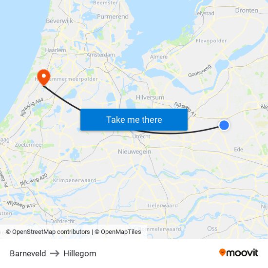 Barneveld to Hillegom map