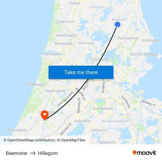 Beemster to Hillegom map