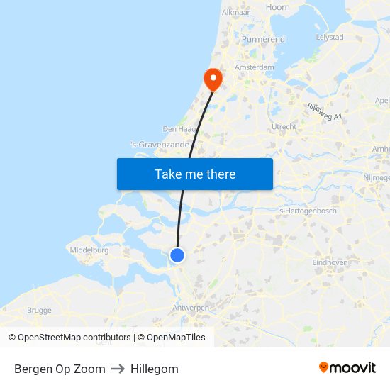 Bergen Op Zoom to Hillegom map