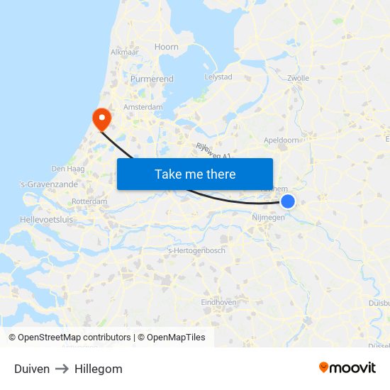 Duiven to Hillegom map