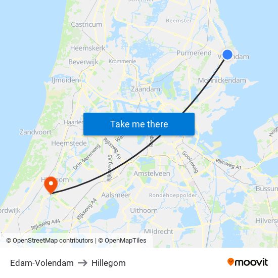 Edam-Volendam to Hillegom map