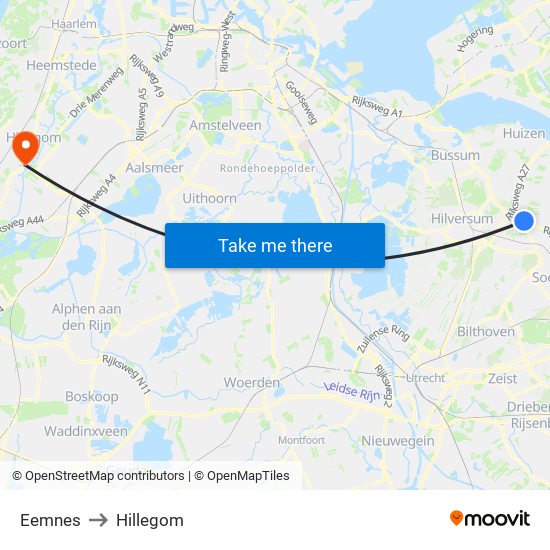 Eemnes to Hillegom map