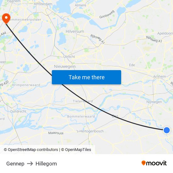 Gennep to Hillegom map