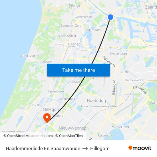 Haarlemmerliede En Spaarnwoude to Hillegom map