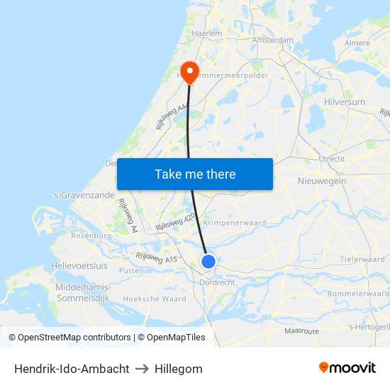 Hendrik-Ido-Ambacht to Hillegom map