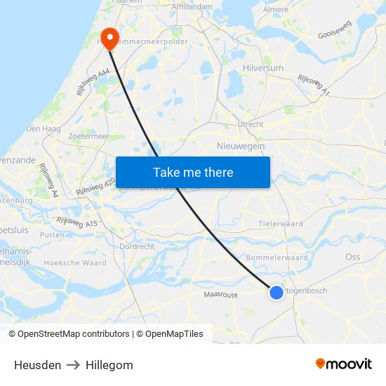 Heusden to Hillegom map