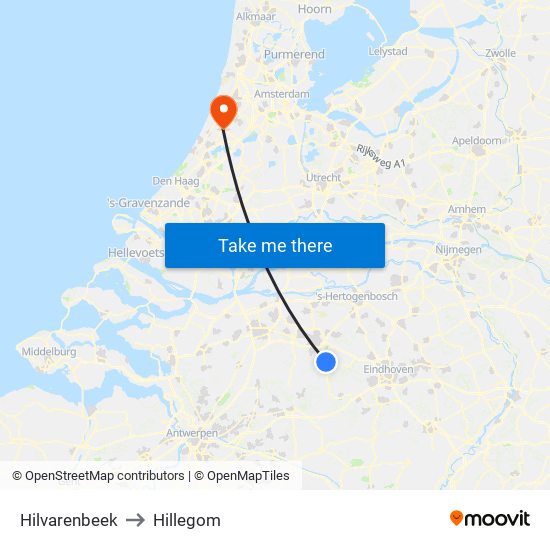 Hilvarenbeek to Hillegom map