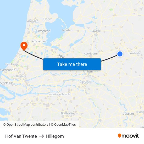 Hof Van Twente to Hillegom map