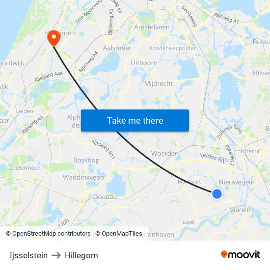 Ijsselstein to Hillegom map