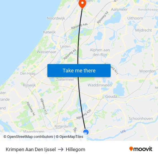 Krimpen Aan Den Ijssel to Hillegom map