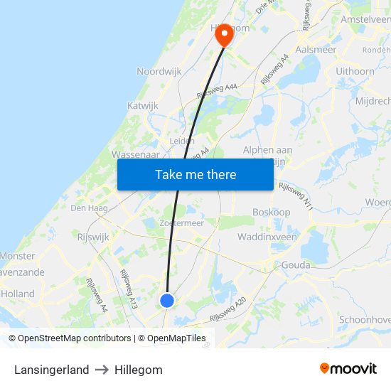 Lansingerland to Hillegom map