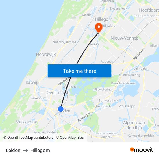 Leiden to Hillegom map