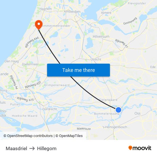 Maasdriel to Hillegom map