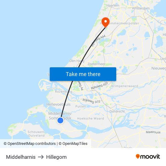 Middelharnis to Hillegom map