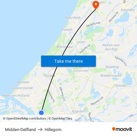 Midden-Delfland to Hillegom map